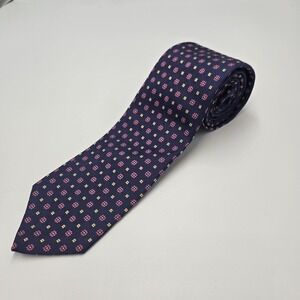 BROOKS BROTHERS Dark Blue Twinkling Pink Stars Yellow SquaresMen's Silk Neck Tie